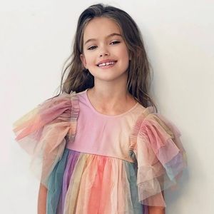 Lola + The Boys Sunset Rainbow Tulle Dress NWT